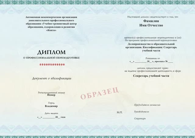 Образец документа «Диплом о профессиональной переподготовке» по программе 51.01 «Профессиональная переподготовка — программа 51.01»